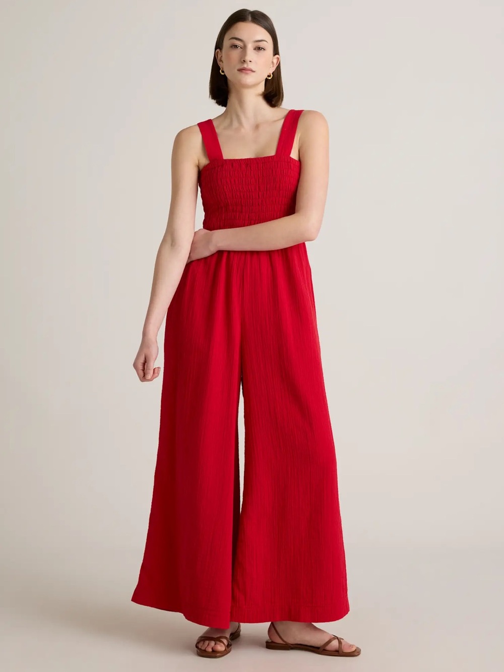 Quince 100% Organic Cotton Gauze Smocked Wide Leg Jumpsuit